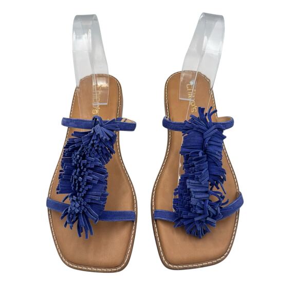 Chico's NEW Delray Royal Cobalt Blue Suede Fringe Slide Cushioned Summer Sandals - Picture 6 of 11